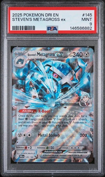 2025 Pokemon Dri En-destined Rivals 145 Steven's Metagross Ex PSA 9