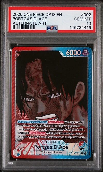 2025 One Piece Op13-carrying On His Will Portgas D. Ace Alternate Art PSA 10