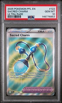 2025 Pokemon Pfl En-phantasmal Flames 122 Sacred Charm Ultra Rare PSA 10