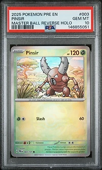 2025 Pokemon Pre En-prismatic Evolutions 003 Pinsir Master Ball Reverse Holo PSA 10