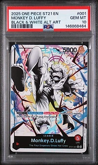 2025 One Piece Starter Deck St21-ex Gear 5 001 Monkey D. Luffy Black & White Alternate Art PSA 10