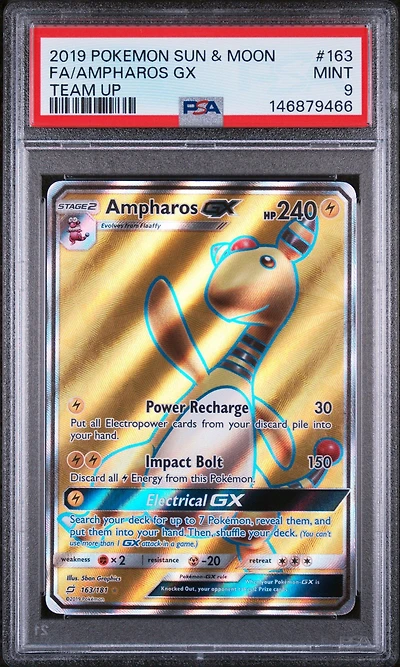 2019 Pokemon Sun & Moon Team Up 163 Full Art/ampharos Gx PSA 9