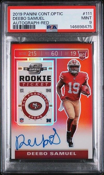 2019 Panini Contenders Optic 111 Deebo Samuel Autograph-red PSA 9