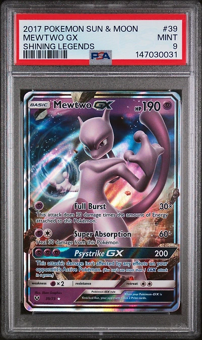 2017 Pokemon Sun & Moon Shining Legends 39 Mewtwo Gx PSA 9