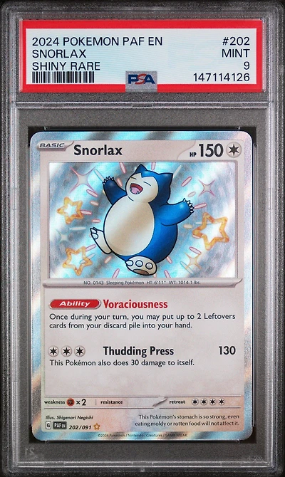 2024 Pokemon Paf En-paldean Fates 202 Snorlax Shiny Rare PSA