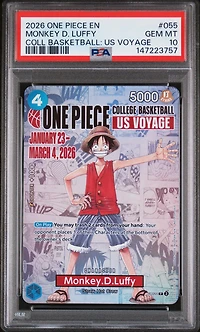 2026 One Piece Promos 055 Monkey D. Luffy One Piece College Basketball: Us Voyage PSA 10