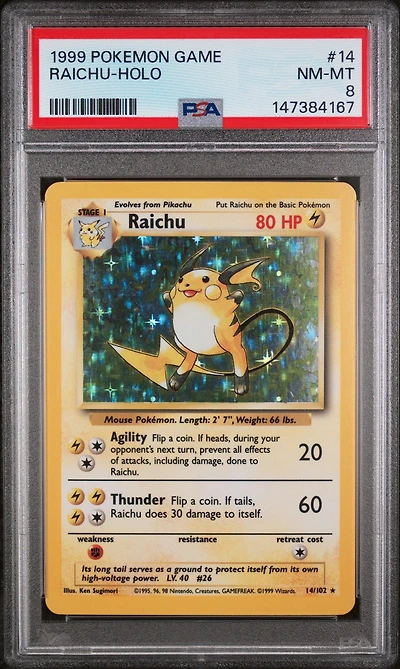 1999 Pokemon Game 14 Raichu-holo PSA 8