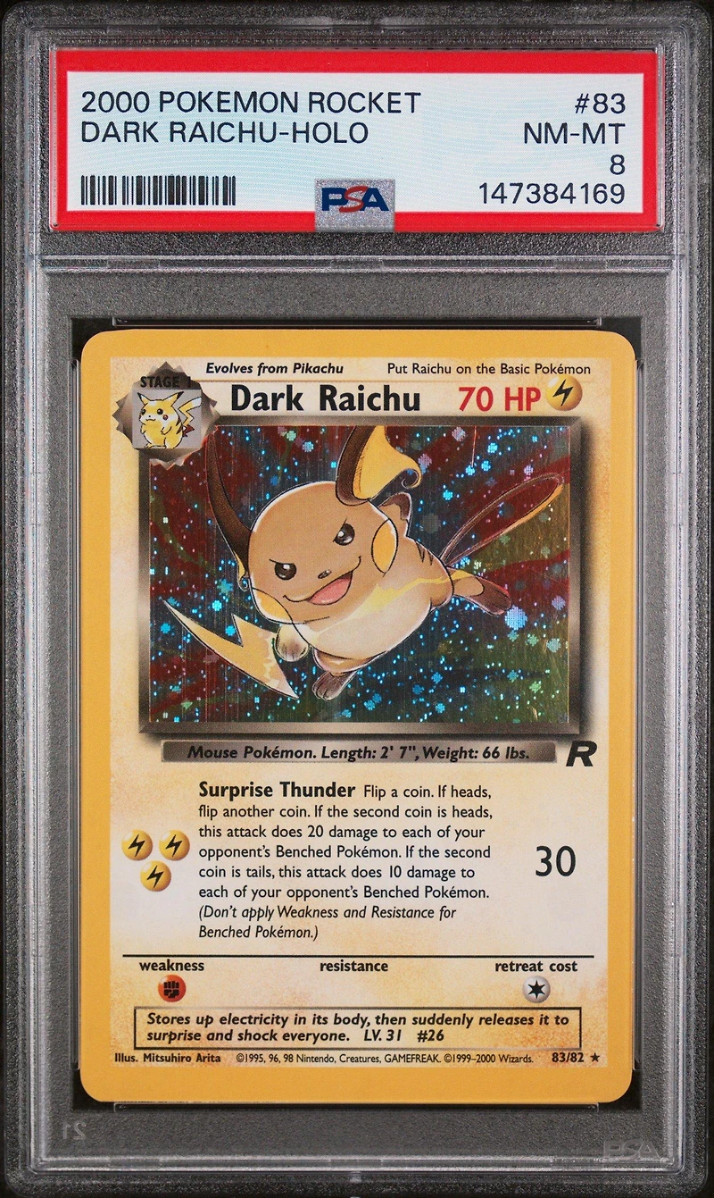 2000 Pokemon Rocket 83 Dark Raichu-holo PSA 8