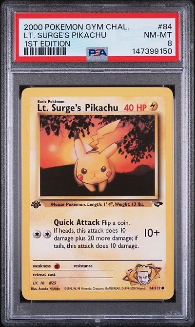 2000 Pokemon Gym Challenge 84 Lt. Surge's Pikachu 1st Edition PSA 8