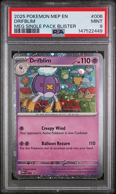2025 Pokemon Mep En-me Black Star Promo 006 Drifblim Mega Evolution Single Pack Blister PSA 9
