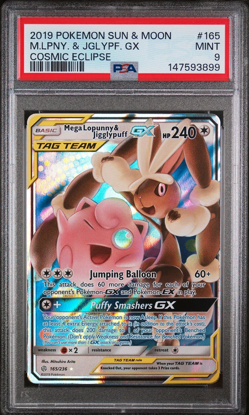 2019 Pokemon Sun & Moon Cosmic Eclipse 165 Mega Lopunny & Jigglypuff Gx PSA