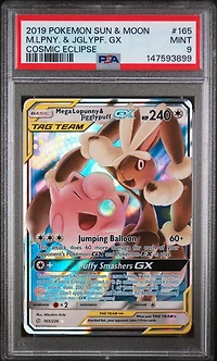 2019 Pokemon Sun & Moon Cosmic Eclipse 165 Mega Lopunny & Jigglypuff Gx PSA