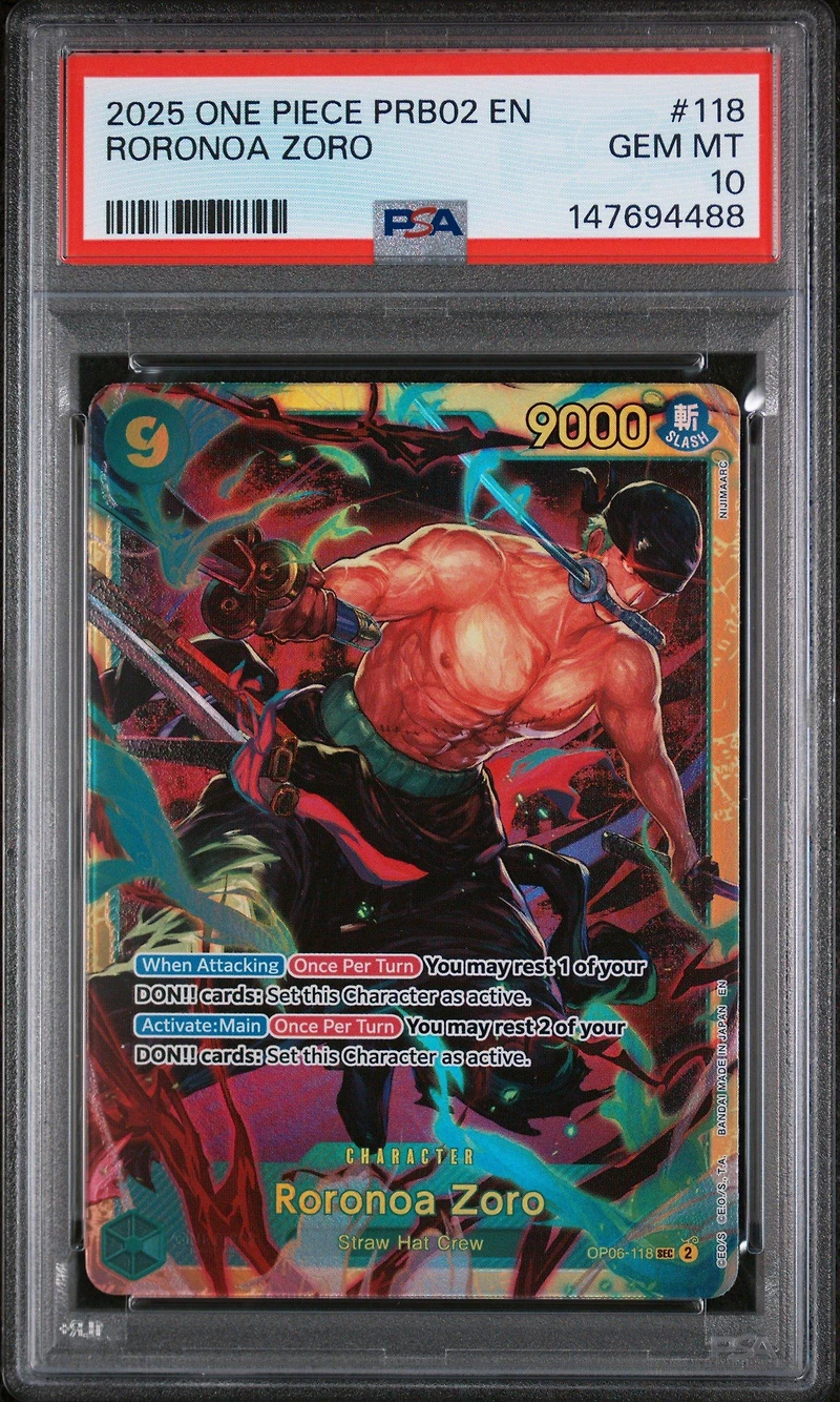 2025 One Piece Prb02-premium Booster -one Piece Card The Best- Vol.2 118 Roronoa Zoro PSA 10