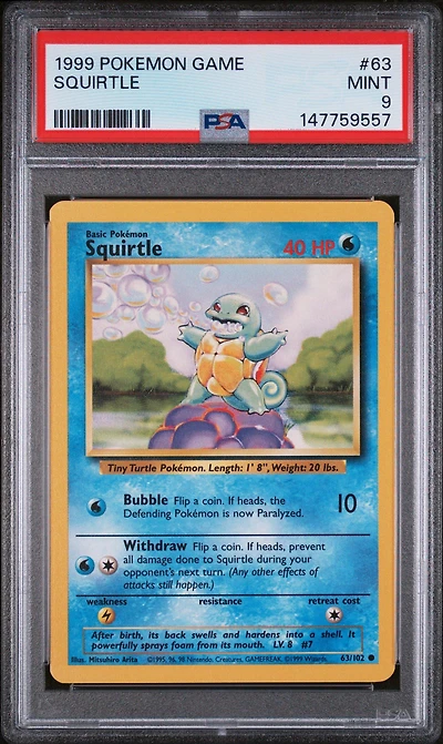 1999 Pokemon Game 63 Squirtle PSA 9