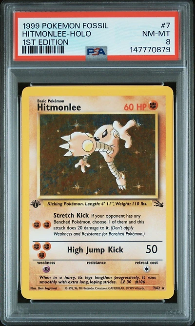 1999 Pokemon Fossil 7 Hitmonlee-holo 1st Edition PSA