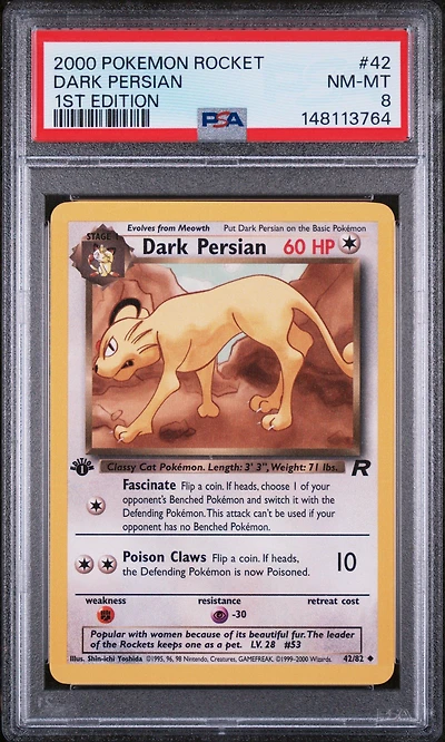 2000 Pokemon Rocket 42 Dark Persian 1st Edition PSA 8