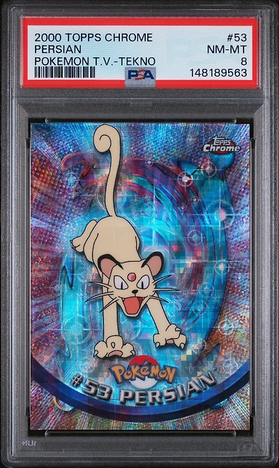 2000 Topps Chrome Pokemon T.v. 53 Persian Tekno PSA 8