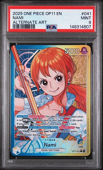 2025 One Piece Op11-a Fist Of Divine Speed 041 Nami Alternate Art PSA 9