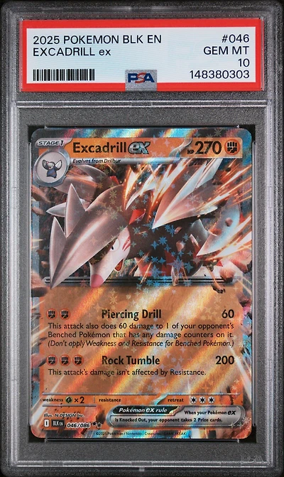 2025 Pokemon Blk En-black Bolt 046 Excadrill Ex PSA 10