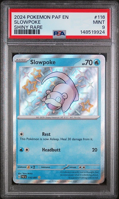 2024 Pokemon Paf En-paldean Fates 116 Slowpoke Shiny Rare PSA 9