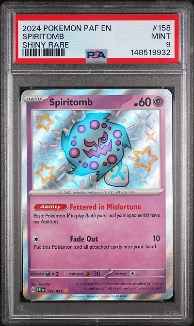 2024 Pokemon Paf En-paldean Fates 158 Spiritomb Shiny Rare PSA 9