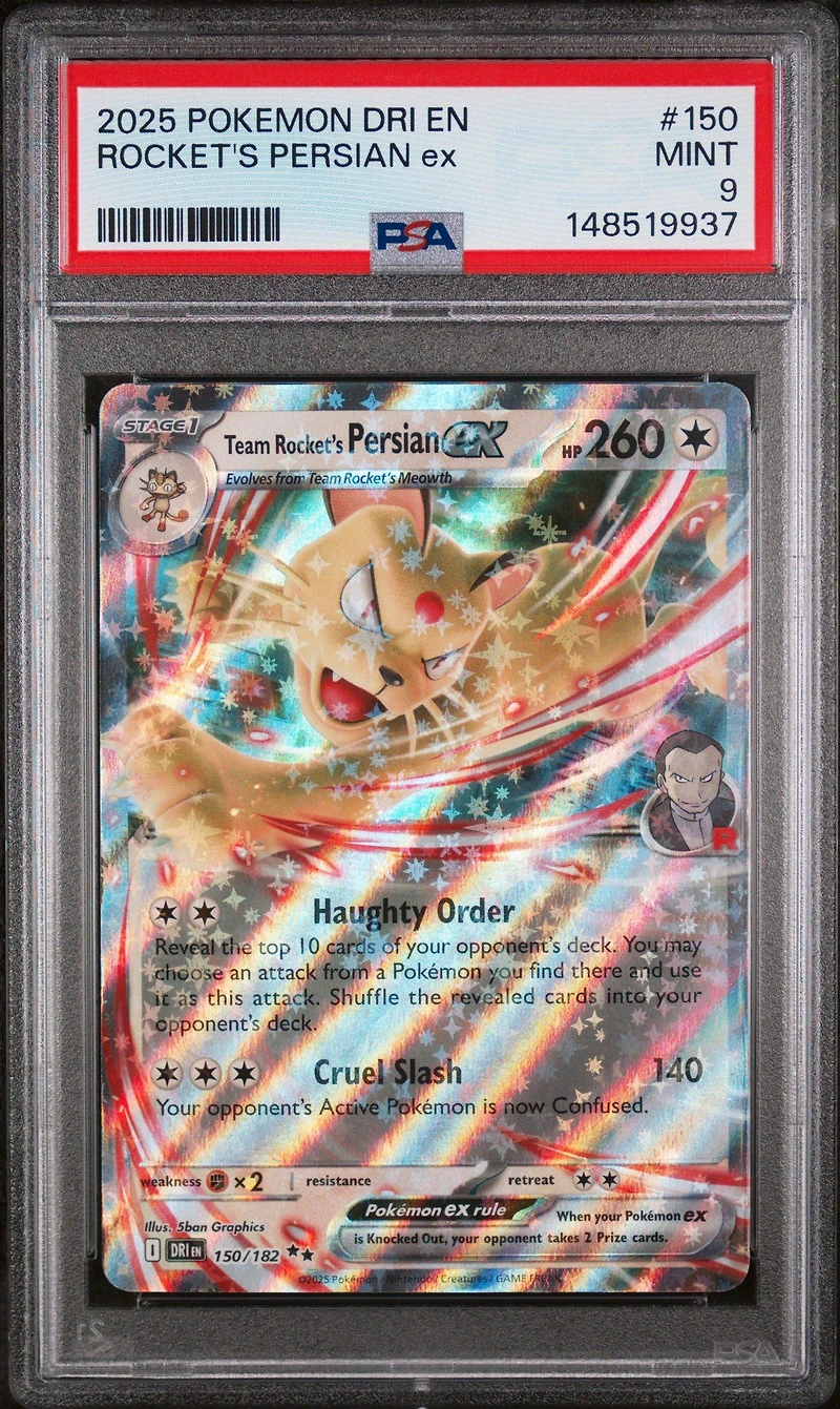 2025 Pokemon Dri En-destined Rivals 150 Team Rocket's Persian Ex PSA 9