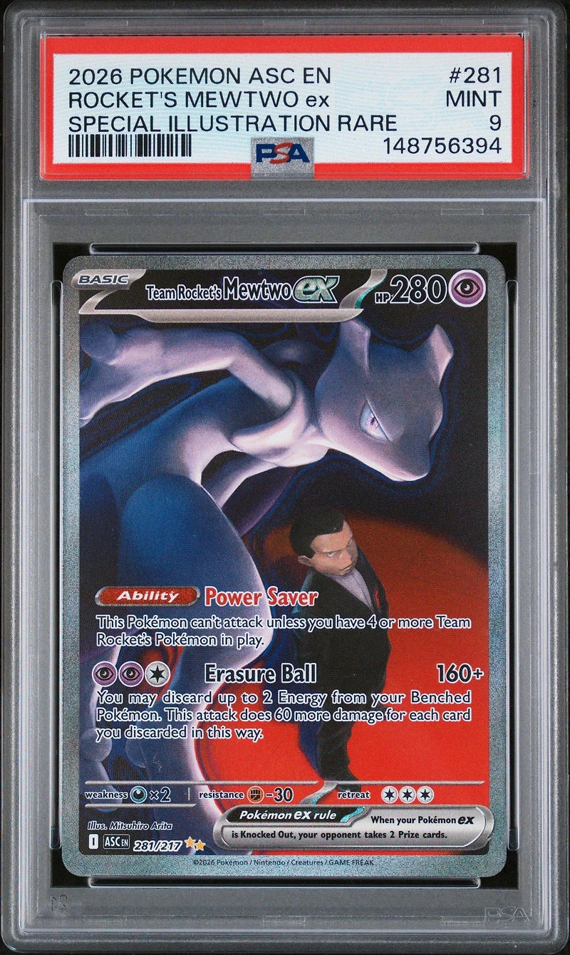 2026 Pokemon Asc En-ascended Heroes 281 Team Rocket's Mewtwo Ex Special Illustration Rare PSA 9