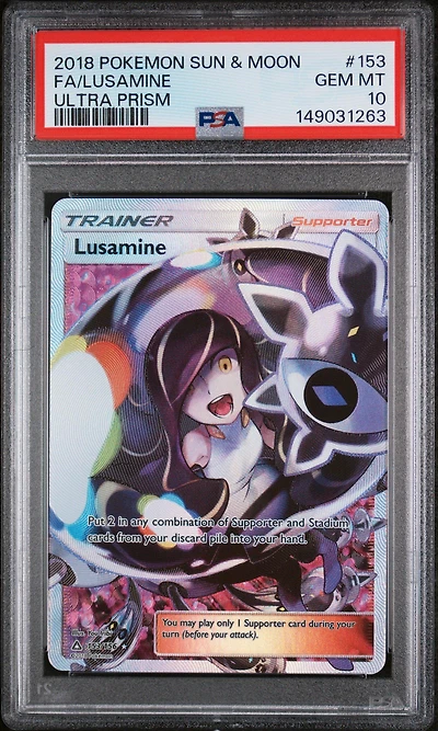 2018 Pokemon Sun & Moon Ultra Prism 153 Full Art/lusamine PSA 10
