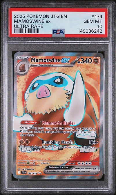 2025 Pokemon Jtg En-journey Together 174 Mamoswine Ex Ultra Rare PSA 10
