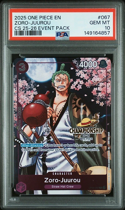 2025 One Piece Championship 2025-26 Event Pack 067 Zoro-juurou PSA 10