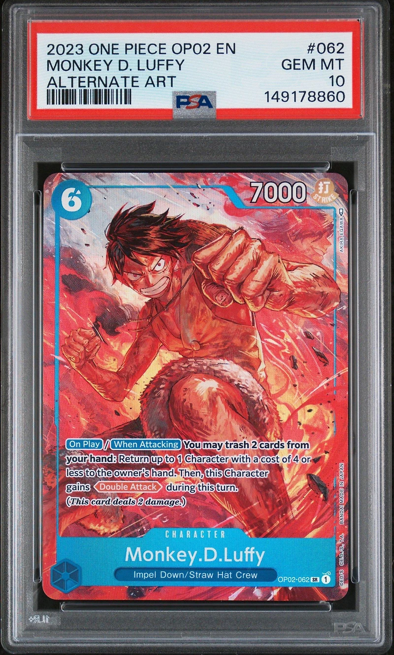 2023 One Piece Op02-paramount War Monkey D. Luffy Alternate Art PSA 10