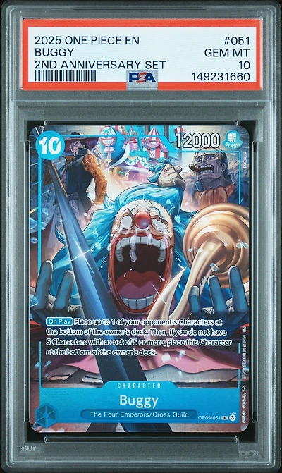 2025 One Piece English Version 2nd Anniversary Set 051 Buggy PSA 10