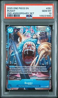2025 One Piece English Version 2nd Anniversary Set 051 Buggy PSA 10