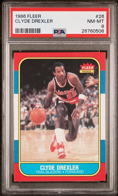 1986 Fleer 26 Clyde Drexler PSA 8