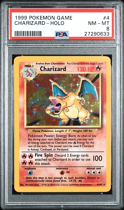 1999 Pokemon Game 4 Charizard PSA 8