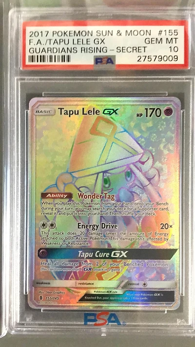 2017 Pokemon Sun & Moon Guardians Rising 155 Full Art/tapu Lele Gx Secret PSA 10