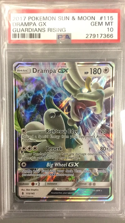 2017 Pokemon Sun & Moon Guardians Rising 115 Drampa Gx PSA