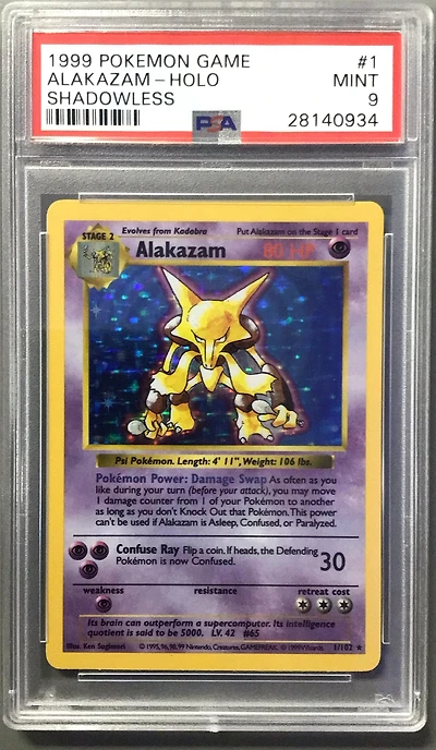 1999 Pokemon Game 1 Alakazam-holo Shadowless PSA