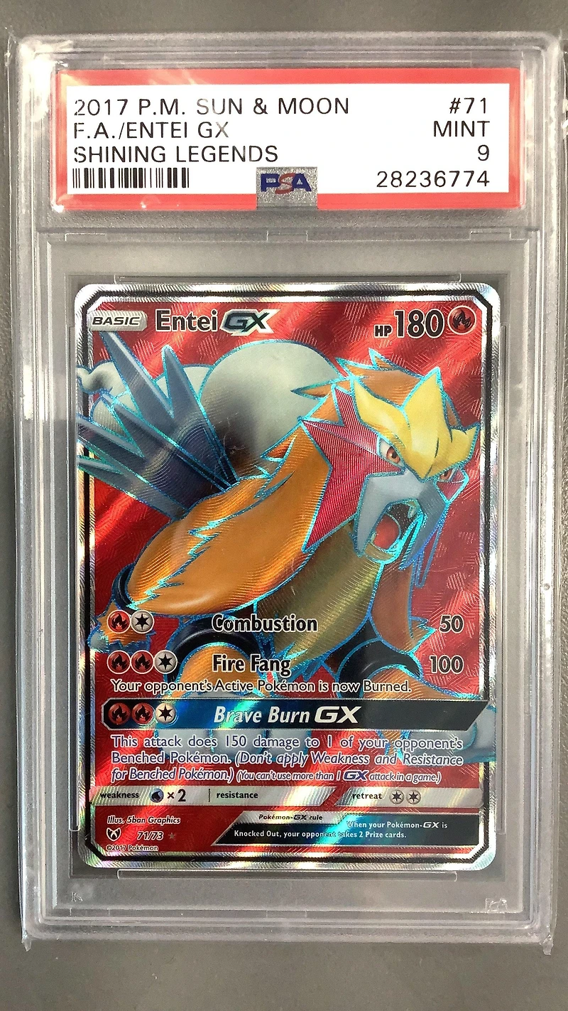 2017 Pokemon Sun & Moon Shining Legends Fa/entei Gx PSA 9