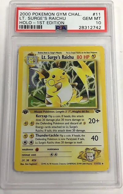 2000 Pokemon Gym Challenge 11 Lt. Surge's Raichu Holo-1st Edition PSA