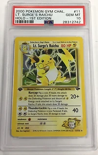 2000 Pokemon Gym Challenge 11 Lt. Surge's Raichu Holo-1st Edition PSA