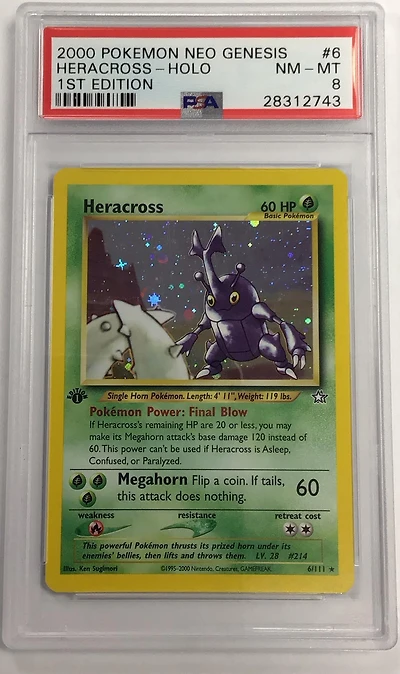 2000 Pokemon Neo Genesis 1st Edition 6 Heracross-holo PSA 8