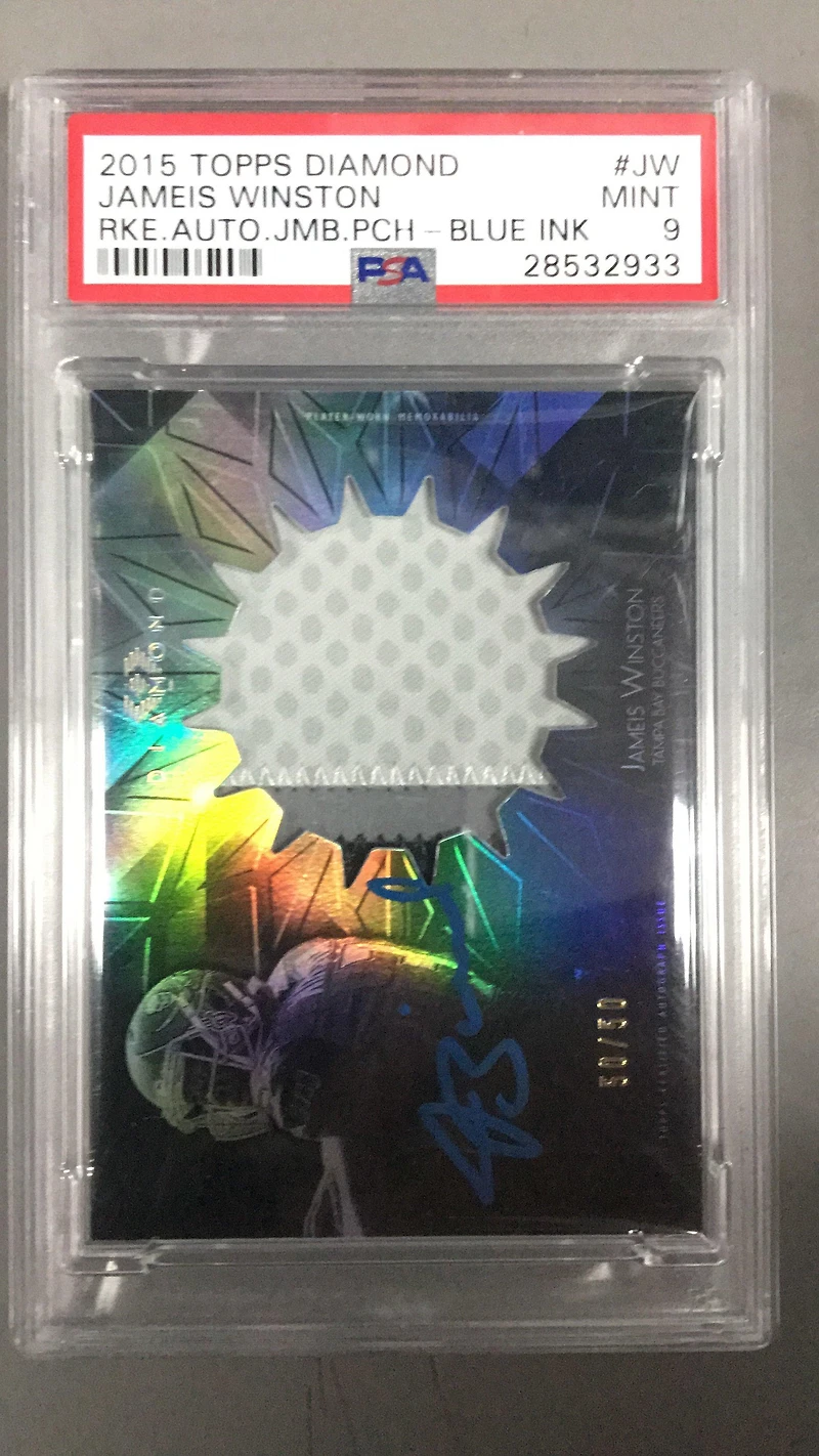 2015 Topps Diamond Rookie Autograph Jumbo Patch Jw Jameis Winston Blue Ink PSA 9