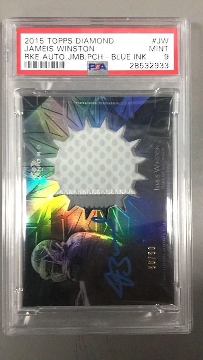 2015 Topps Diamond Rookie Autograph Jumbo Patch Jw Jameis Winston Blue Ink PSA 9