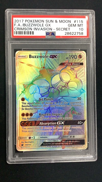 2017 Pokemon Sun & Moon Crimson Invasion 115 Full Art/buzzwole Gx Secret PSA