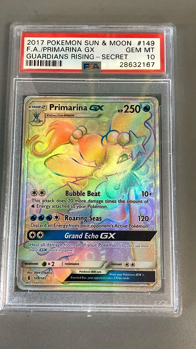 2017 Pokemon Sun & Moon Guardians Rising 149 Full Art/primarina Gx Secret PSA