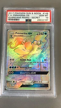 2017 Pokemon Sun & Moon Guardians Rising 149 Full Art/primarina Gx Secret PSA