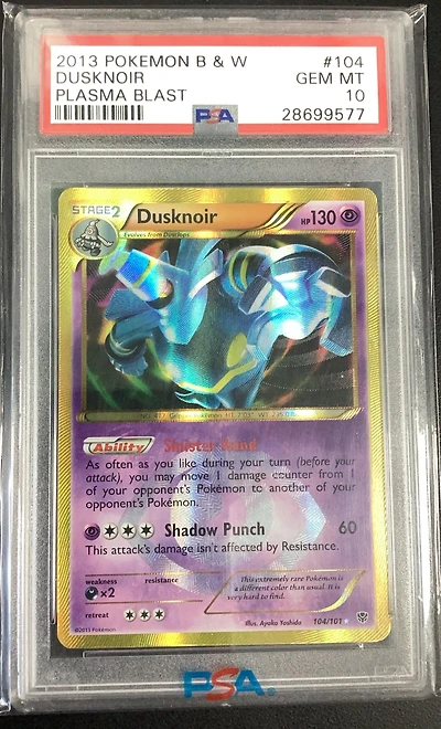 2013 Pokemon Black & White Plasma Blast 104 Dusknoir PSA