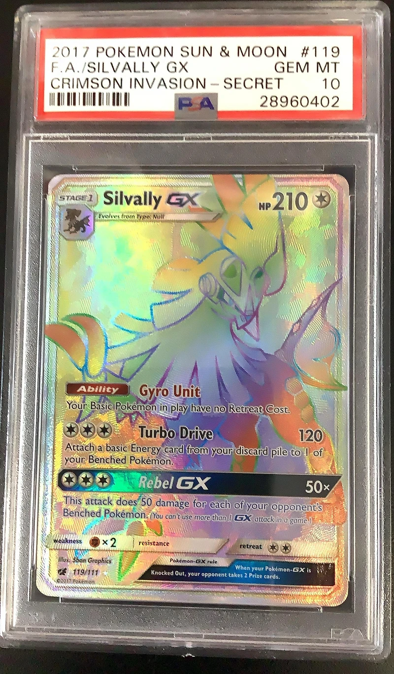 2017 Pokemon Sun & Moon Crimson Invasion 119 Full Art/silvally Gx Secret PSA