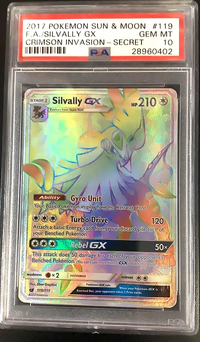 2017 Pokemon Sun & Moon Crimson Invasion 119 Full Art/silvally Gx Secret PSA